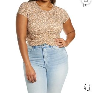 BP Ruched Crop T-Shirt in Tan Dale Lucky Mushrooms 3X